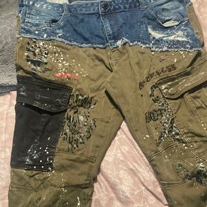 Stylish Two-Tone Cargo Pants with Paint Splatter